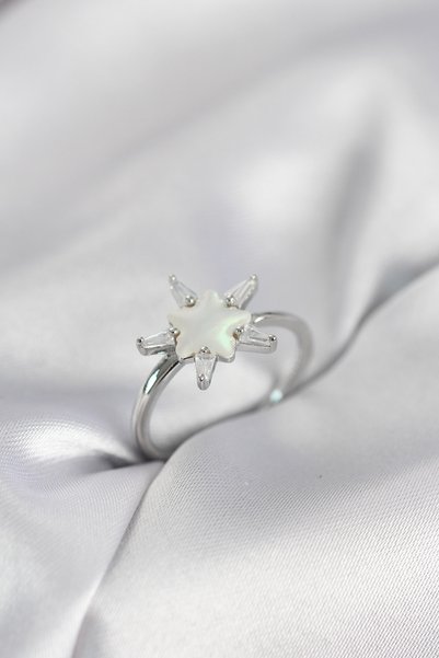 Angel Of Life Silver Color Star Model Pearlescent Zircon Stone Women's Ring