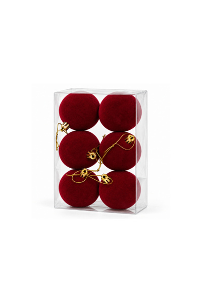 Noname Set 6 globuri de Crăciun, 6 cm, roșu închis, finisaj catifelat