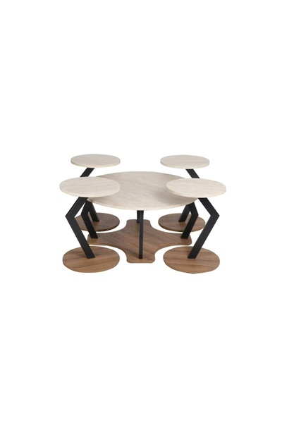 IN HOME STORE طاولة قهوة دائرية متعددة المستويات خشب ومعدن