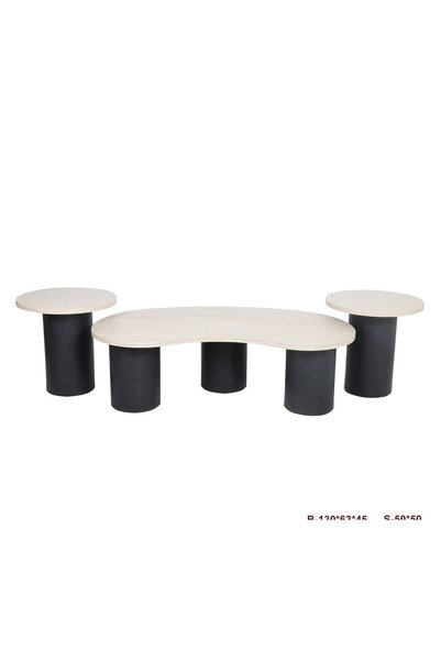 IN HOME STORE طاولة قهوة بتصميم عصري وأرجل أسطوانية رخامي مع أسود