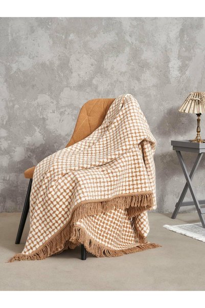 Karo Patura din bumbac acrilic 150x200 2148/2 Cuvertura de pat rhombus bej fi...