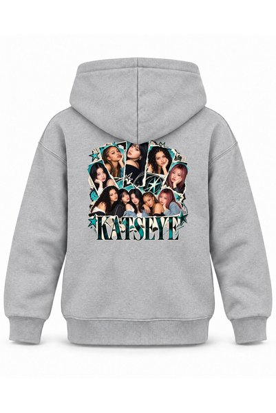 SVART WEAR Katseye Ripped Cuff Portrait Printed Children's Hooded Sweatshirt