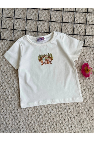 Hepsi Moda Animals Printed Kids T-Shirt - Ecru