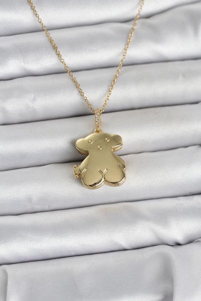 Angel Of Life 316L Steel Chain Gold Color Teddy Bear Model Openable Women's N...