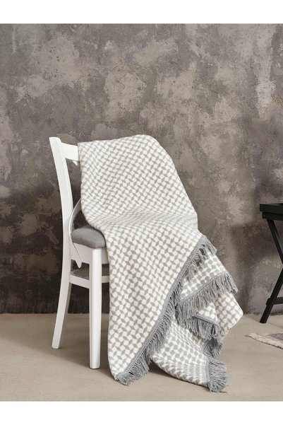 Karo Bumbac-acrilic patura 150x200 alb gri in model geometric diamant