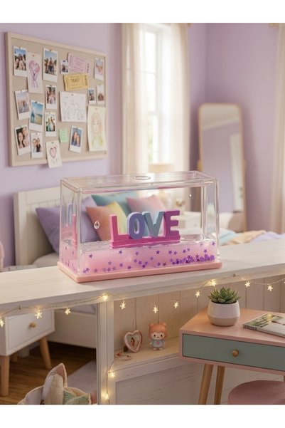 "LOVE" Yazılı Sıvı Hareketli Masa Süsü ve Dekoratif Akrilik Jel Obje