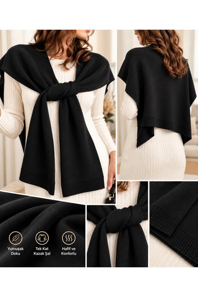 ZRN AKSESUAR Black Tie-Up Knitwear Sweater Shawl – Stylish and Modern Design
