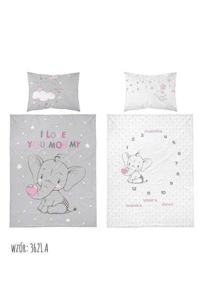 Detexpol Set lenjerie de pat Detexpol, model elefant, bumbac, 100x135 cm, 1 h...