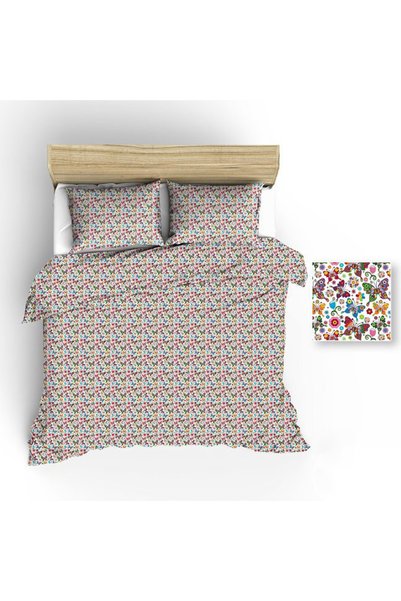 Karo Set de lenjerie de pat 140x200 1230E fluturi albi flori stele colorate