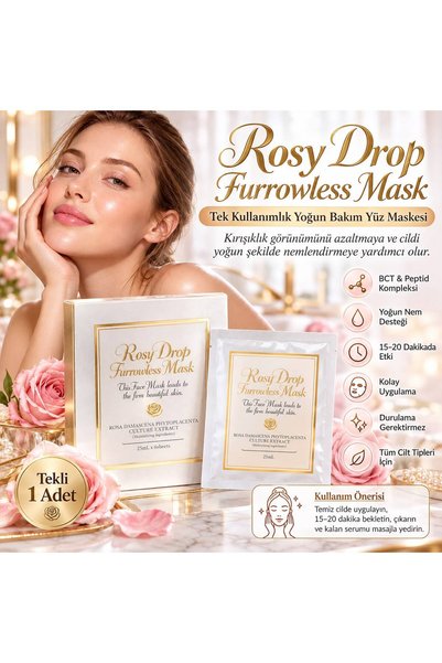 Rosy Drop Furrowless Mask – Şam Gülü Kök Hücresi ve Peptid Kompleksli Kırışık...