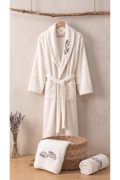 TEOHOMELİNENS Bloom Women's Embroidered Bathrobe Set |   3-Piece Bathroom Set...