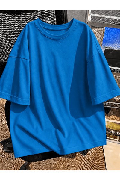 Hepsi Moda Crew Neck Short Sleeve T-Shirt - 2394 - Blue