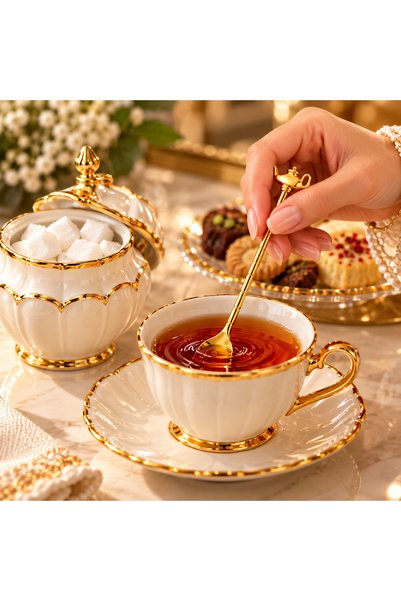 Dania طقم ملاعق شاي ذهبية فاخرة 6 قطع – بتصميم الأبريق الأنيق ومقابض طويلة مز...