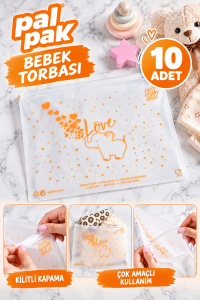 Bebek Ve Çocuk Ürünleri İçin Fil Desenli Fermuarlı Saklama Torbası ( 26x33 Cm ) 10 Adet