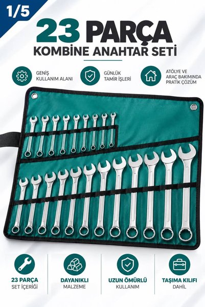 Hırdavat 23 Parça Kombine Anahtar Seti Çantalı Açık Ağız Yıldız Anahtar Takımı