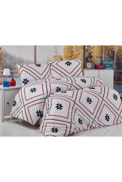 Darymex Lenjerie de pat din bumbac 160x200 Kilim alb roșu negru cu geometrie ...