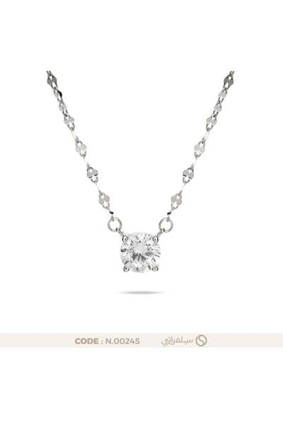 silveraty قلادة فص زركون دائري فضة عيار 925 مطلية روديوم