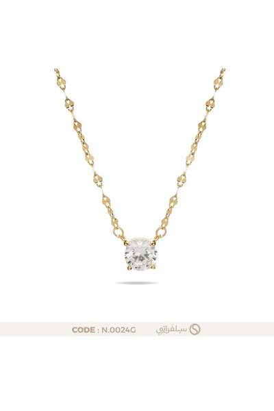 silveraty قلادة فص زركون دائري فضة عيار 925 مطلية بالروديوم وماء الذهب