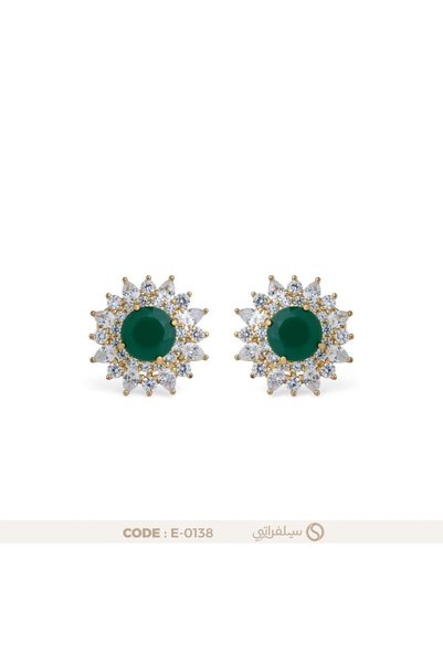 silveraty حلق كوكتيل فضة عيار 925 مرصع بالزمرد والزركون، مطلي روديوم وماء الذهب