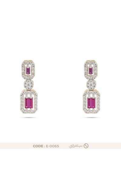 silveraty حلق الباجيت الوردي فضة عيار 925 مطلي روديوم وماء الذهب، مرصع بزركون...
