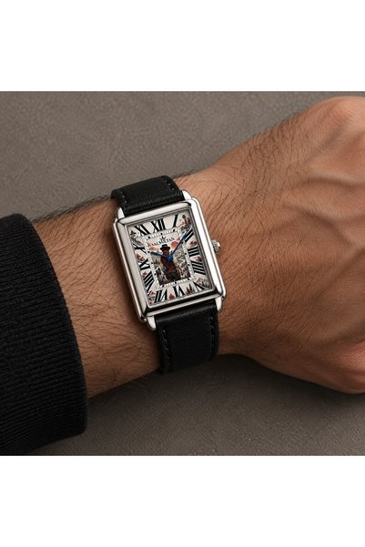 ALSULTAN WATCH ساعة داتش فان دير ليند – تصميم مستوحى من Red Dead Redemption 2 – ساعة يد مستطيلة بإطار فضي وسوار أسود