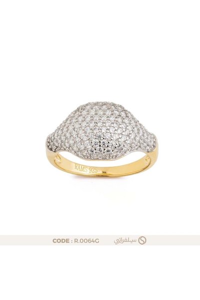 silveraty خاتم فضة نسائي بقبة مرصعة بالزركون عيار 925 مطلي روديوم وماء الذهب