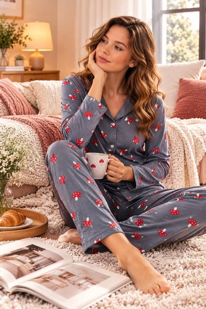 618 CONCEPT Milan Mushroom Dream Patterned Women's Pajama Set