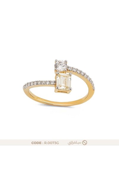 silveraty خاتم فضة نسائي بفص دائري وفص مستطيل مرصع بزركون، مطلي روديوم وماء ا...