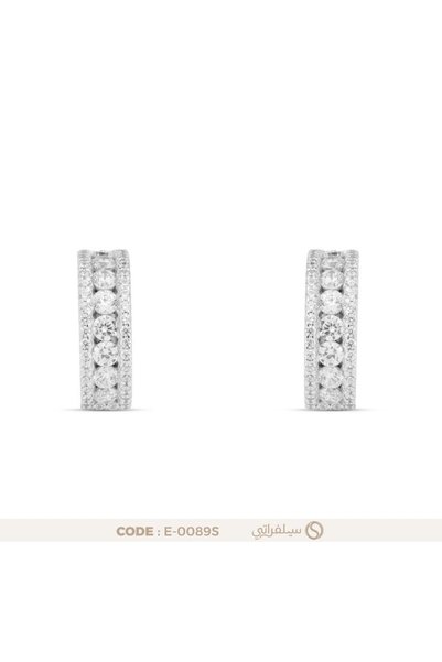 silveraty حلق هوب فضة عيار 925 مرصع بالزركون بثلاثة صفوف، مطلي روديوم