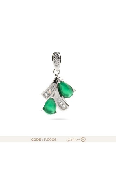 silveraty تعليقة فص أخضر زمردي فضة عيار 925 مرصعة بالزركون مطلية روديوم