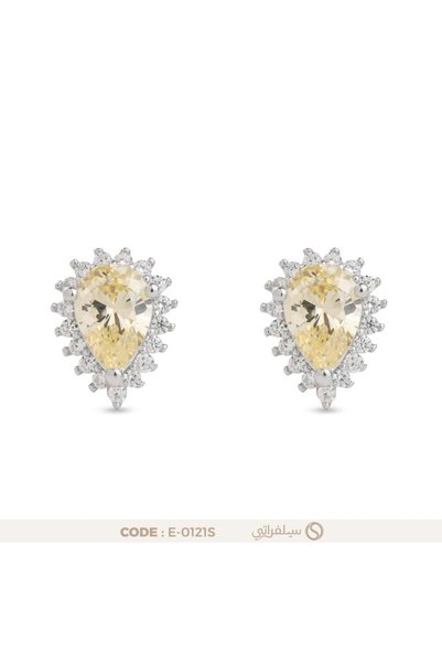 silveraty حلق دمعة فضة عيار 925 مرصع بالزركون الأصفر، مطلي روديوم