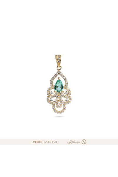 silveraty تعليقة فضة زركون بفص أخضر مطلية بالروديوم وماء الذهب