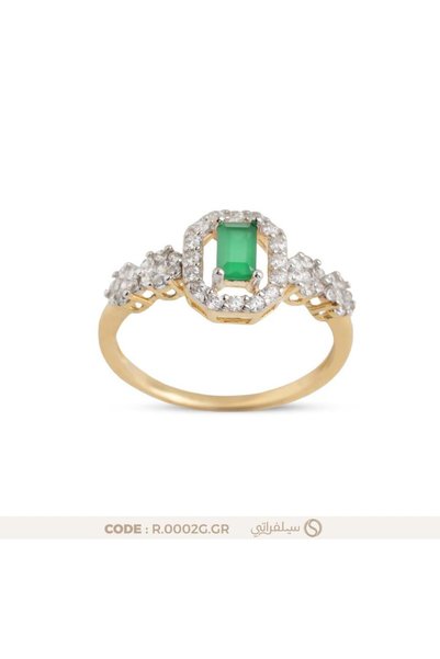 silveraty خاتم فضة عيار 925 بفص زركون أخضر مطلي روديوم وماء الذهب