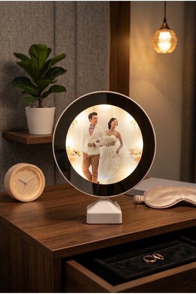TECHNOVA TİCARET Sihirli Ayna Yuvarlak LED Işıklı Fotoğraf Çerçevesi - Sevgil...