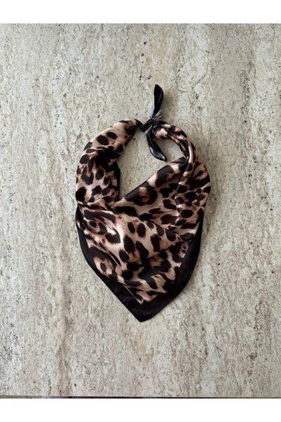 ALDAIYR Leopard Patterned Bandana Scarf in Coffee Color