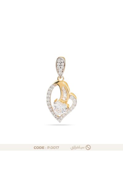 silveraty تعليقة قلب فضة عيار 925 مرصعة بالزركون مطلية روديوم وذهب