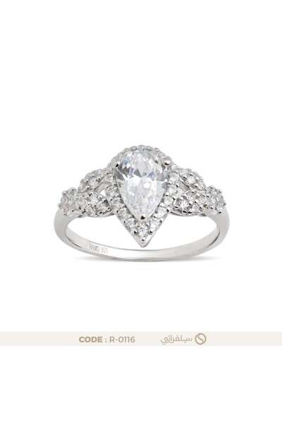 silveraty خاتم فضة عيار 925 بتصميم الدمعة مرصع بالزركون مطلي روديوم