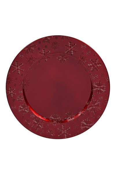 OEM Farfurie rotundă din plastic, roșie, cu fulgi de zăpadă de Crăciun, 33cm
