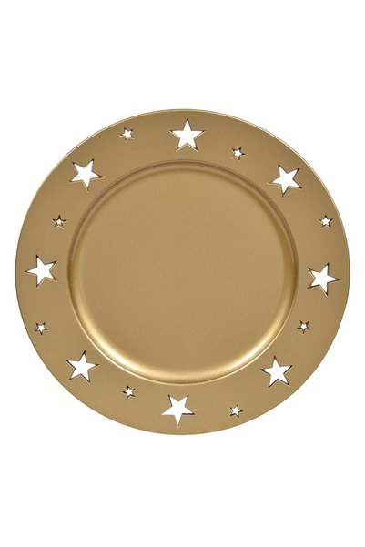 OEM Farfurie decorativă de Crăciun din plastic auriu cu stele 33cm