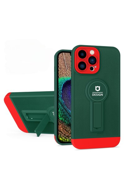 OEM Husă Armor Design cu stand pentru Apple iPhone 14 (6.1) Verde/Roșu, Supor...