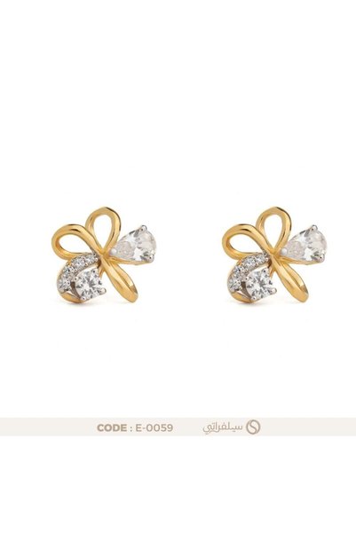 silveraty حلق فيونكة فضة عيار 925 مرصع بالزركون، مطلي روديوم وماء الذهب