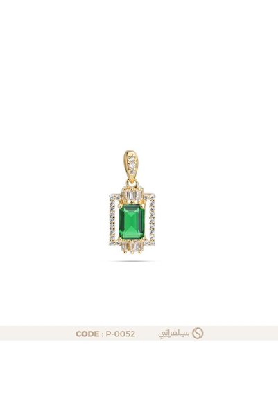 silveraty تعليقة مستطيلة فضة عيار 925 بفص أخضر مرصعة بالزركون، مطلية روديوم و...