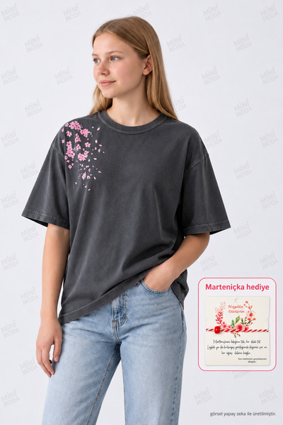 Minimoda Kids Devojčica, majica sa cvetnim printom, širokih rukava i okruglog...