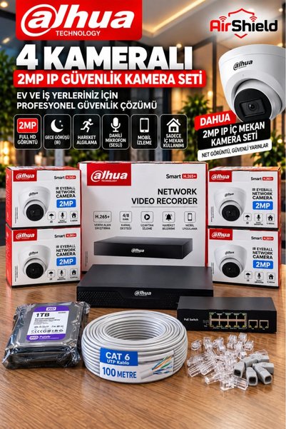 DAHUA 4'LÜ 2MP IP GECE GÖRÜŞLÜ SESLİ DOME KAMERA SET