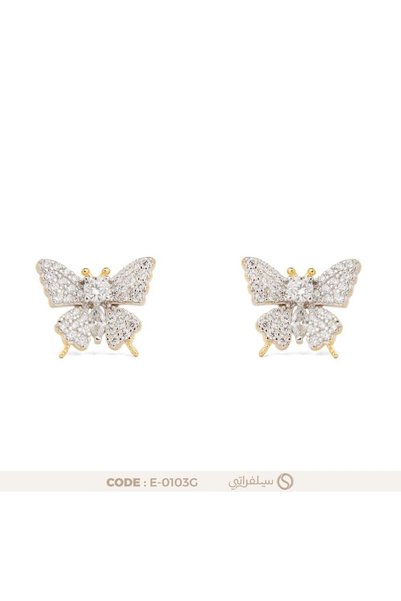 silveraty حلق فراشة فضة عيار 925 مرصع بالزركون، مطلي روديوم وماء الذهب
