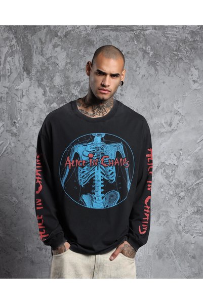 Overdrive Tricou cu mânecă lungă Alice in Chains Themn Bones, negru, oversize...
