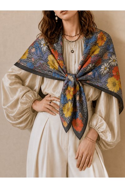 Hepsi Moda Vintage Flora Pattern Cotton Scarf - Black