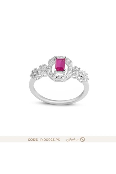 silveraty خاتم بفص زركون وردي فضة عيار 925 مطلي روديوم