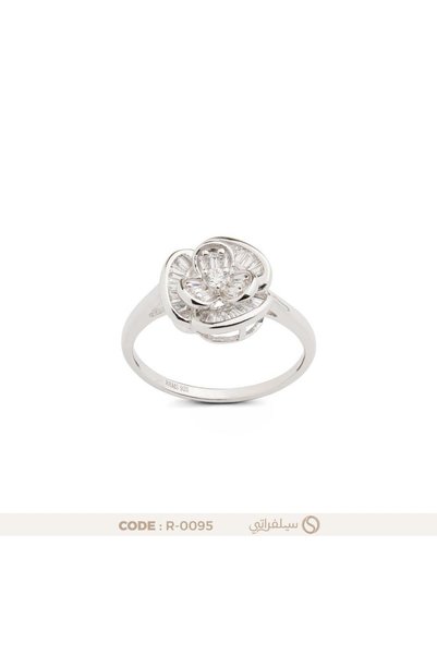 silveraty خاتم زهرة فضة عيار 925 مرصع بالزركون مطلي روديوم