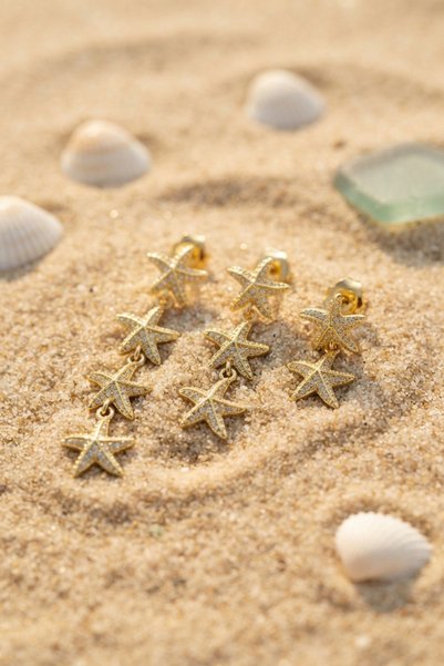 Angel Of Life Set of 3 Gold Color Starfish Model Earrings